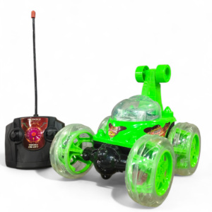 360° rotating stunt car for kids with remote control – led lights, 4wd double sided flip toy car (green)